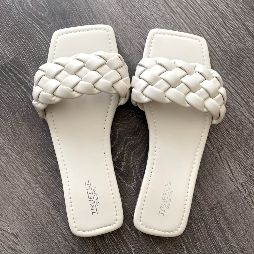 ASOS Braided Slide Sandals | Bone Faux Leather | Size 9W